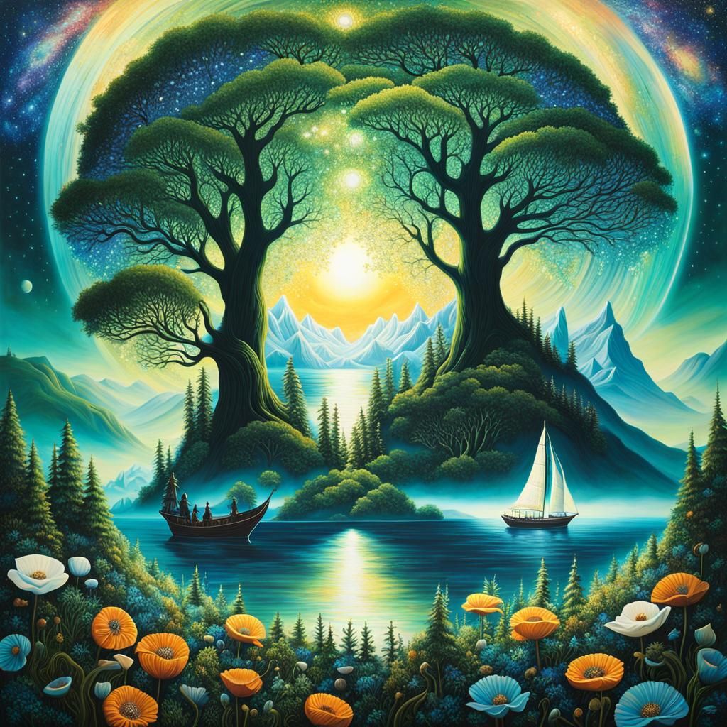 Radiant Mother Earth in Surrealist Landscape