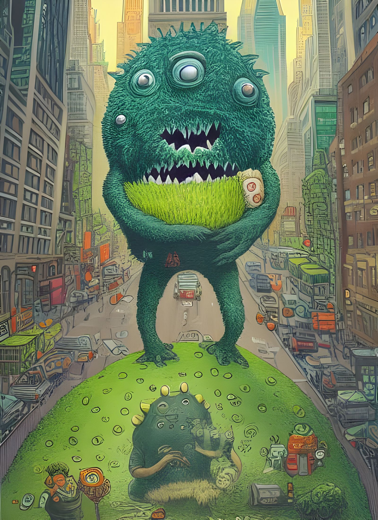 Adorable Broccoli Monster Stomping Through New York