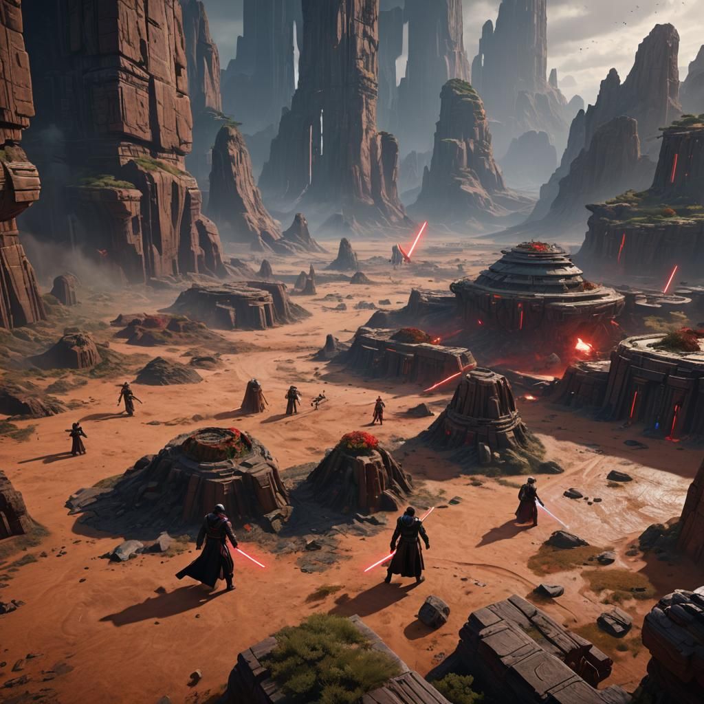 Epic Jedi vs Sith Battle in Detailed Matte Painting