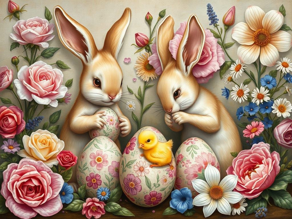Whimsical Easter Scene in Renaissance Style