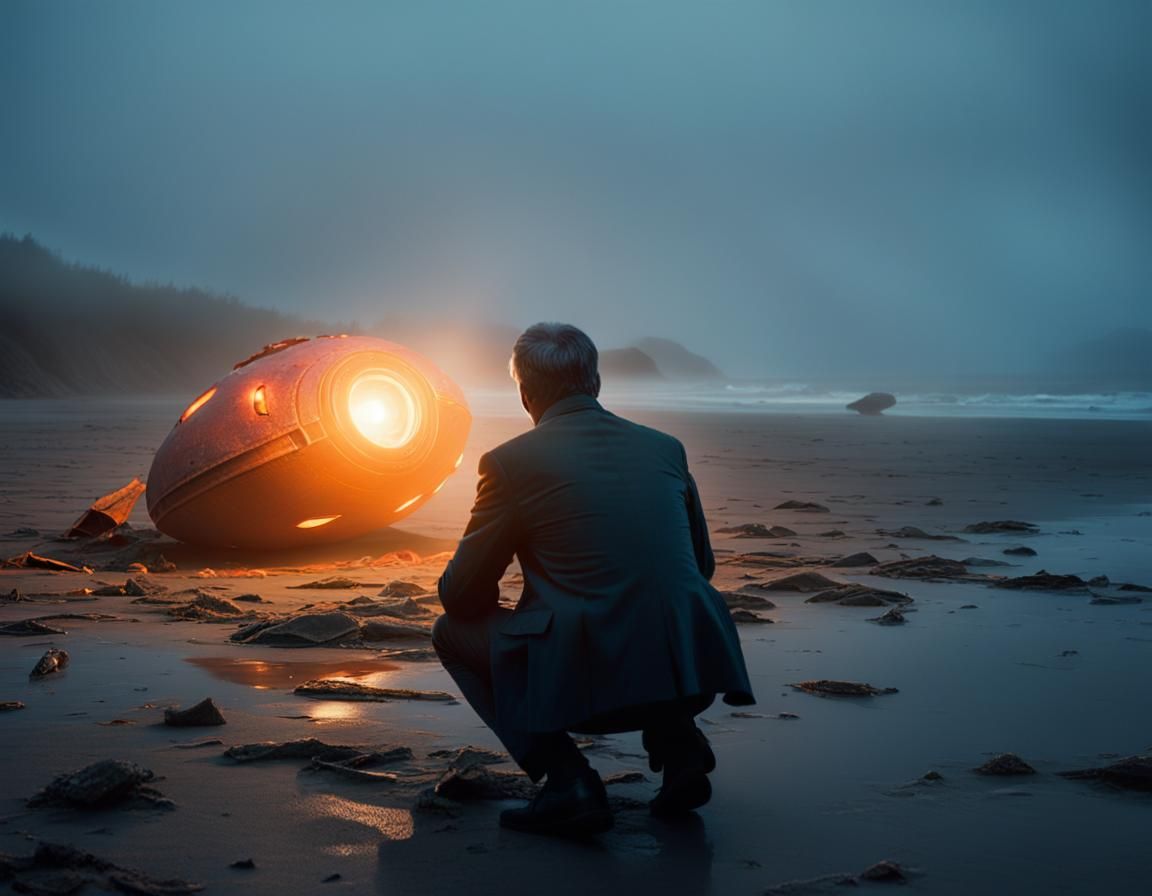 Paranormal Investigator and Crashed UFO on Beach