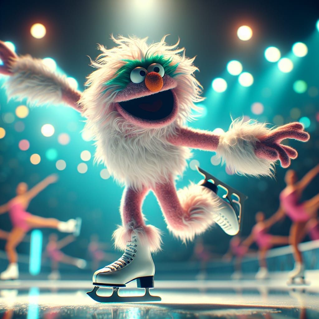 Hyperrealistic Fluffoid Muppet Ice Dancer in 8K