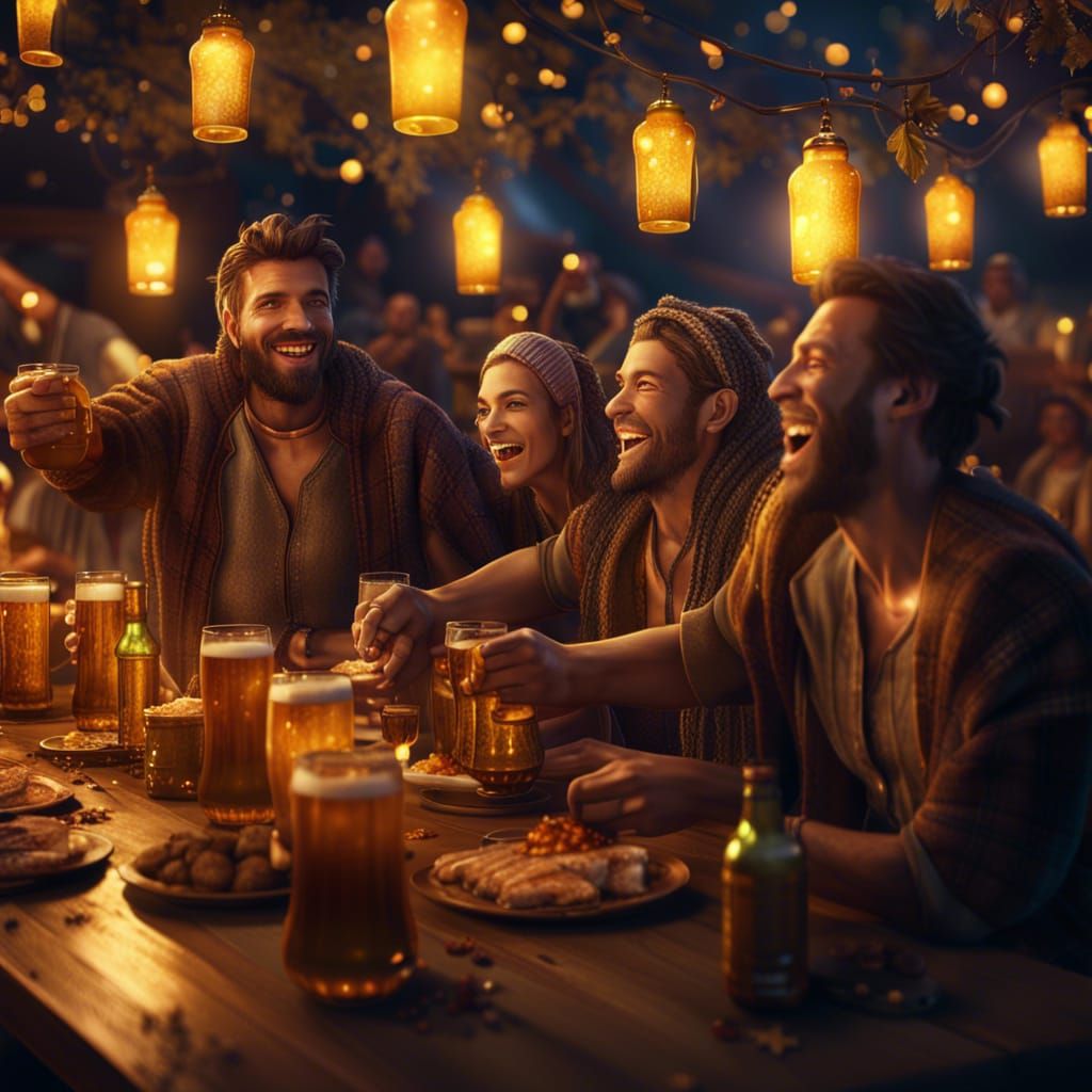 Golden Beer Festival Under Starry Skies