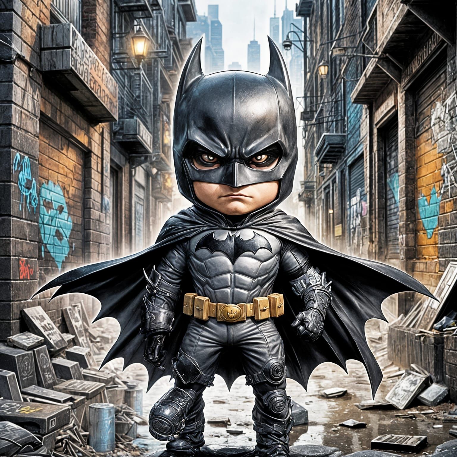 Anarchist Chibi Batman in Graffiti Alley