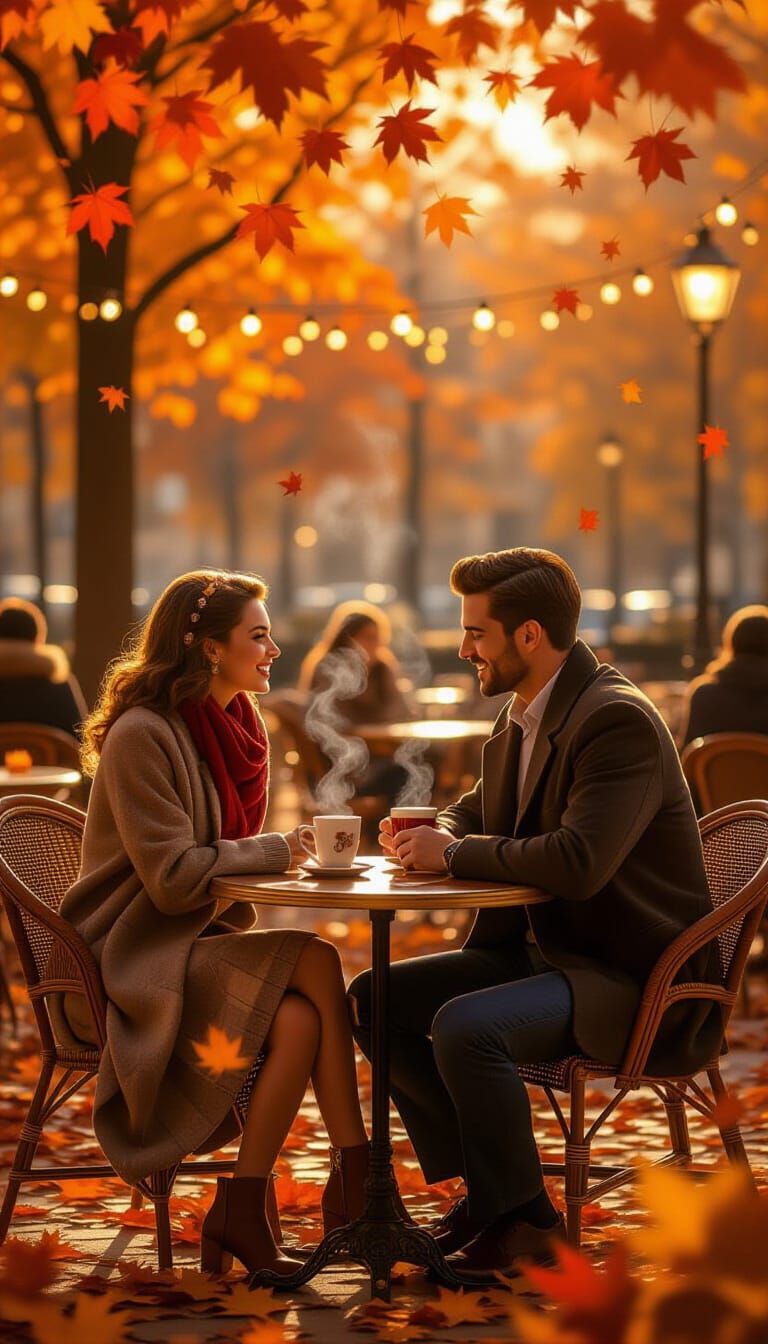 Romantic 1950s Autumn Date in Cozy Park Cafe