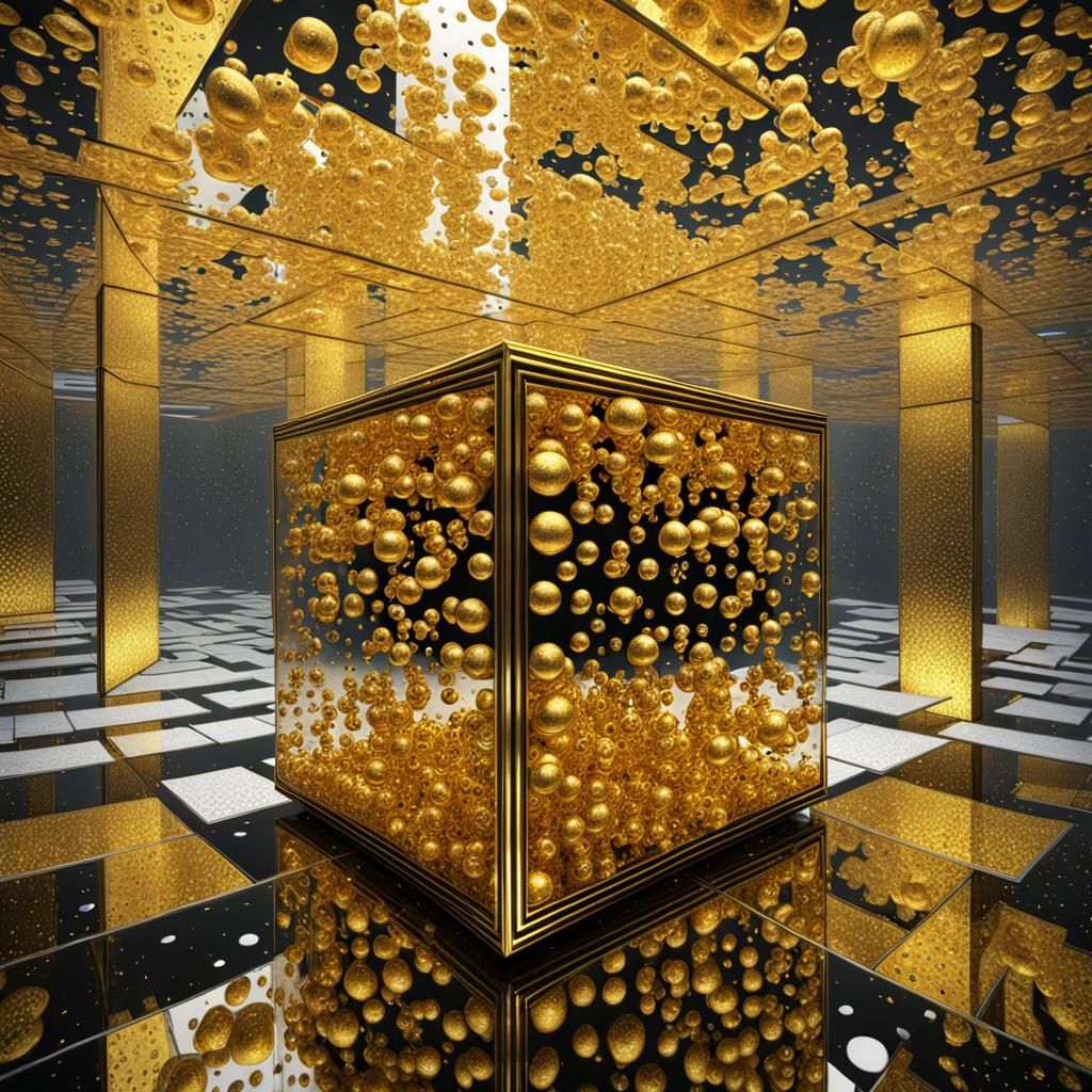 Golden Infinity Cube: Kusama-Inspired Surrealism