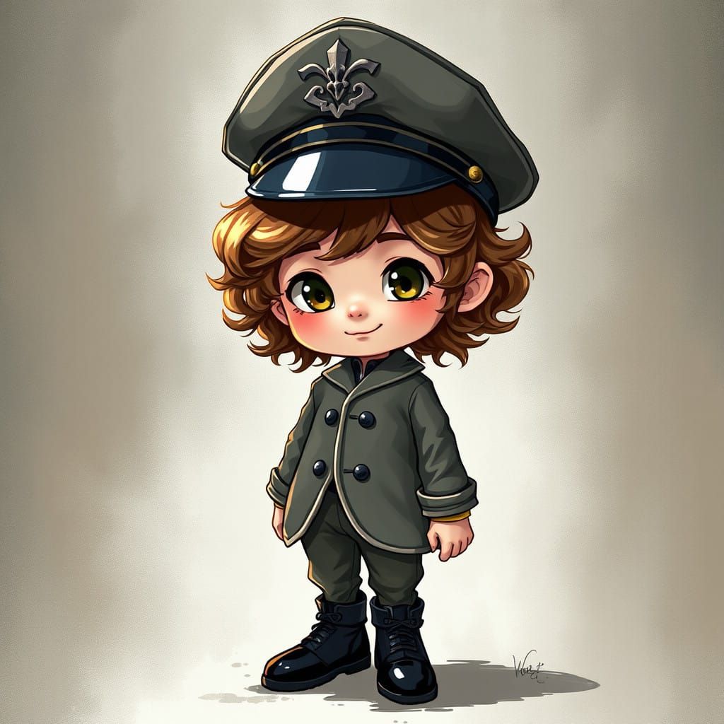 Charming Boy Amidst Sinister Beauty in Dark Fantasy Style