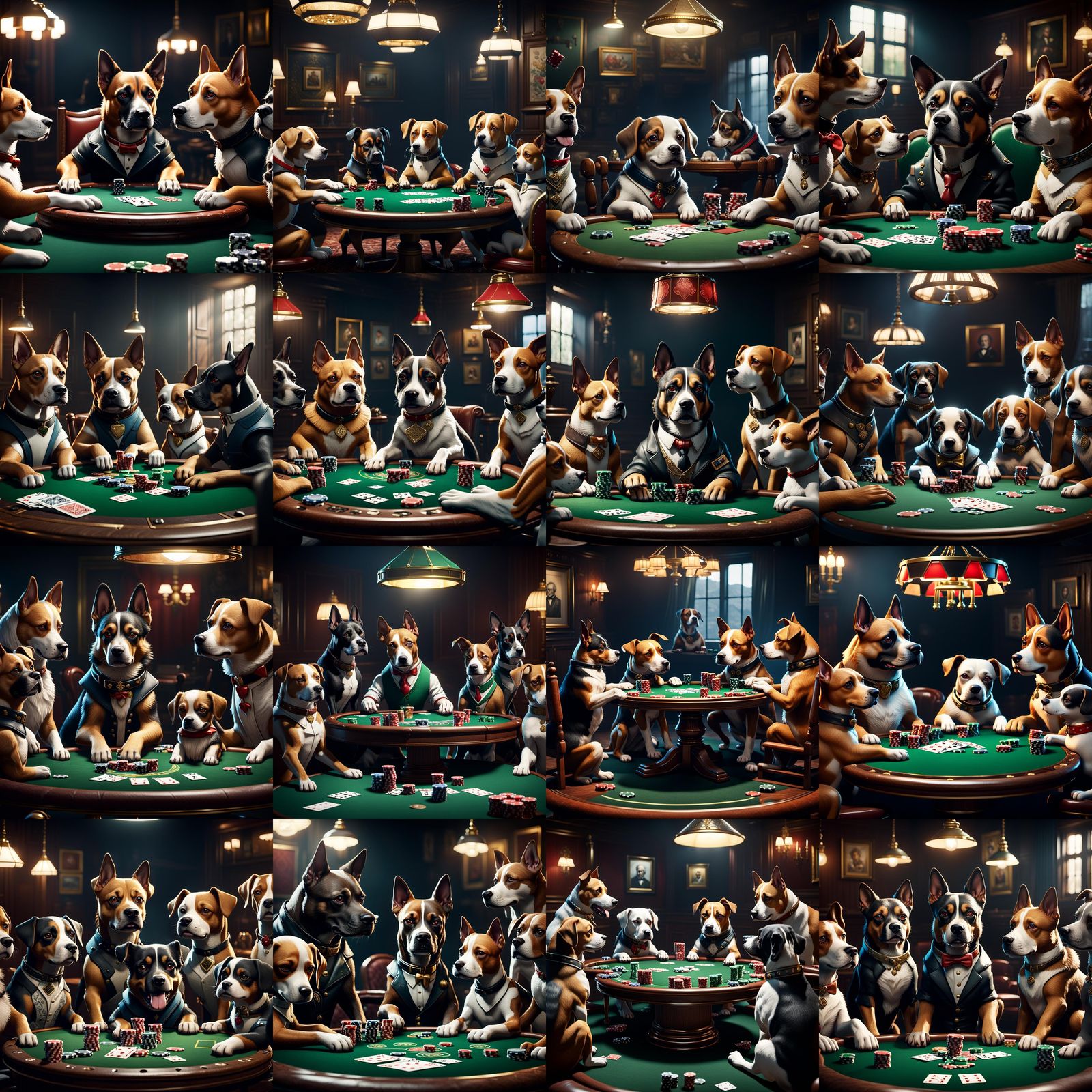 Dogs Playing Poker in Cinematic 3D Style