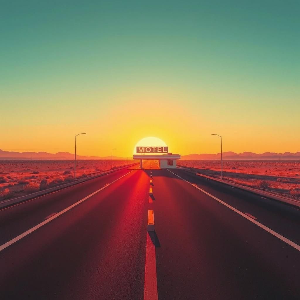 80s Surrealism: Deserted Highway in Pop Art Style