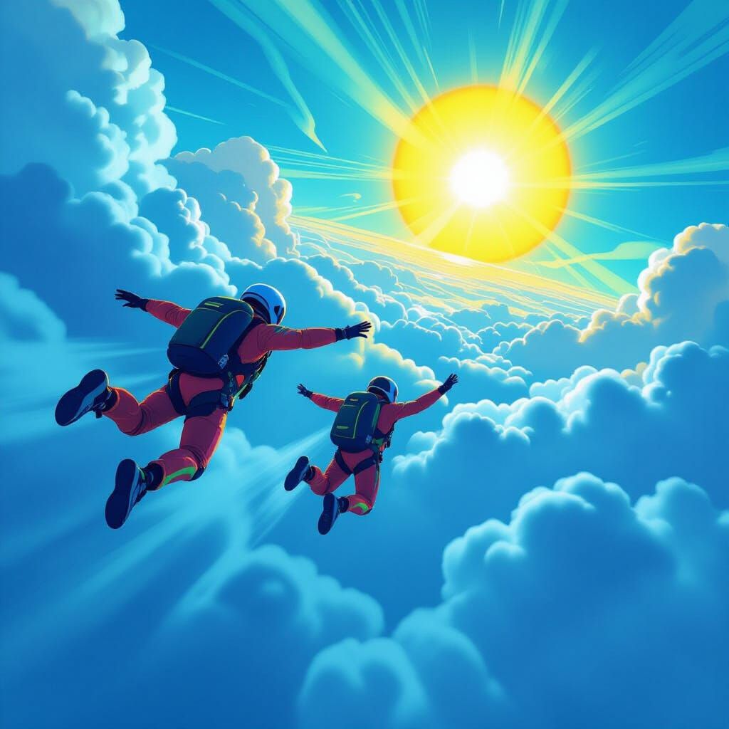 US Skydiving Team Soaring Through Psychedelic Skies
