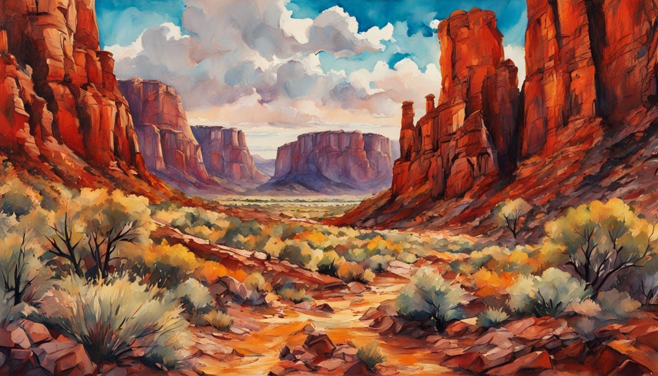 Epic Australian Outback Landscape in Vibrant Street Art Styl...