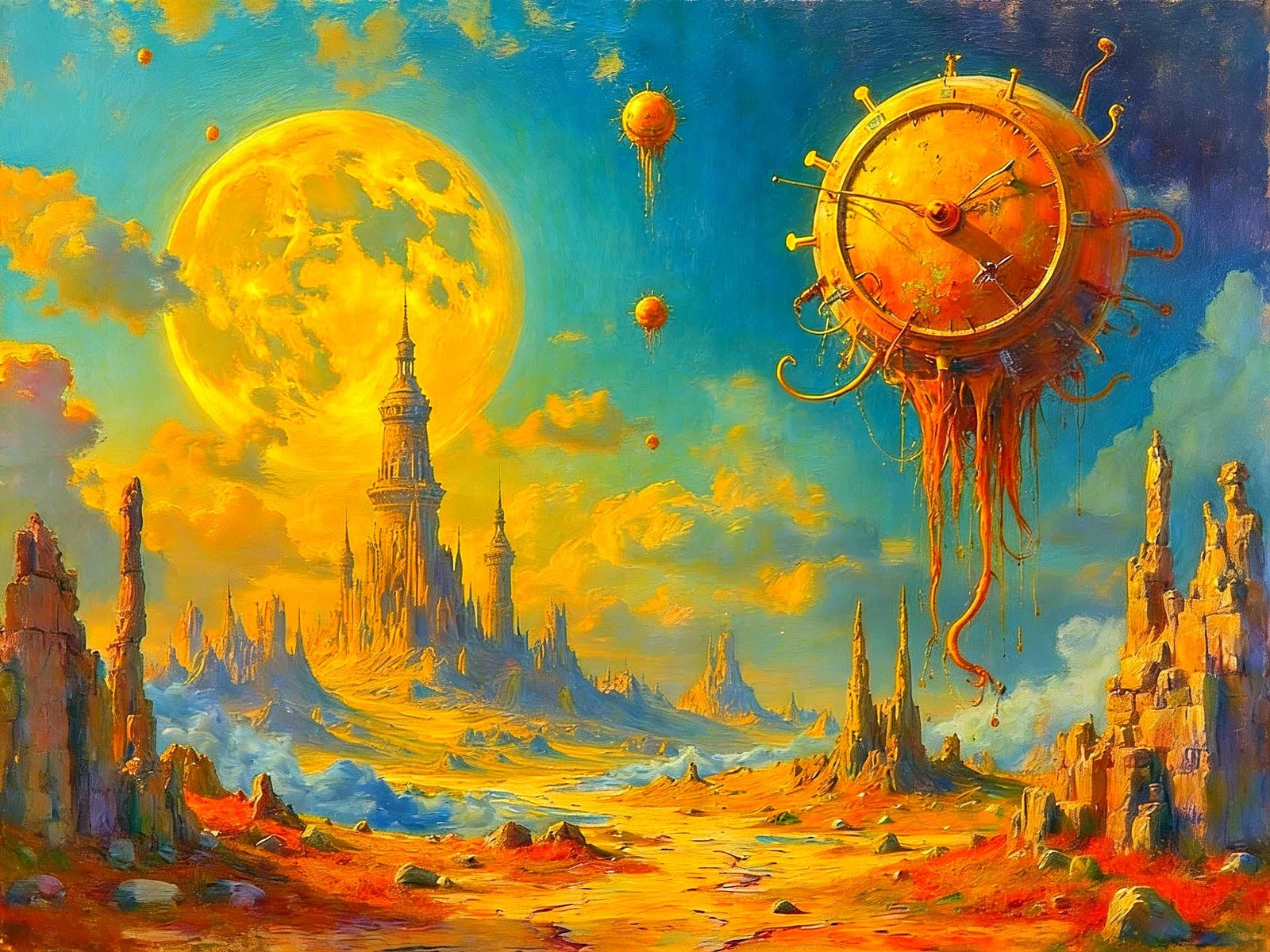 Surreal Dreamscape Mixed Media Oil Painting