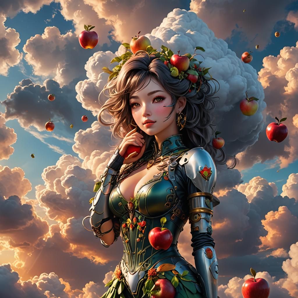 Biopunk Apple Eating Apple at Sunrise