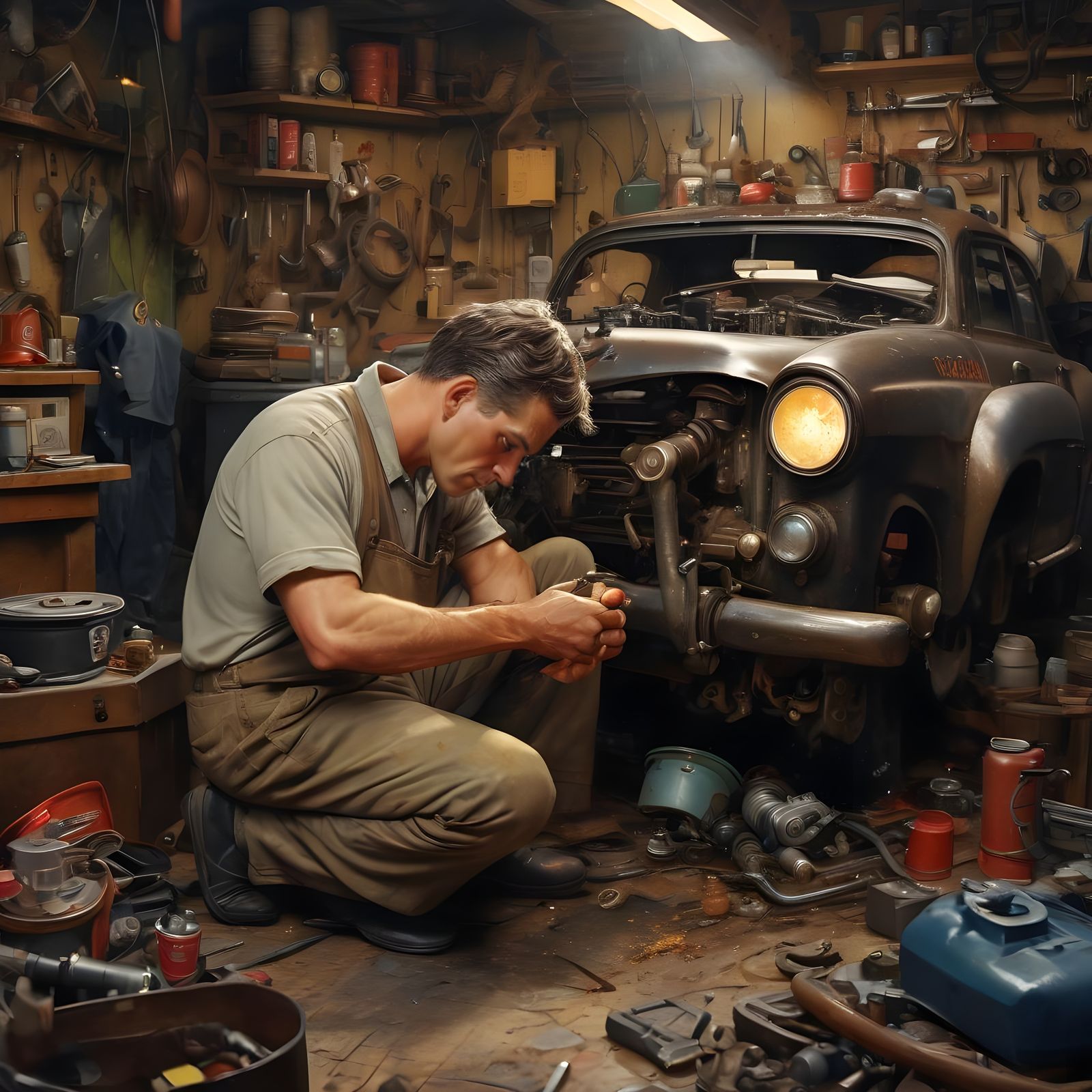 Gritty Garage Scene in Realistic Style