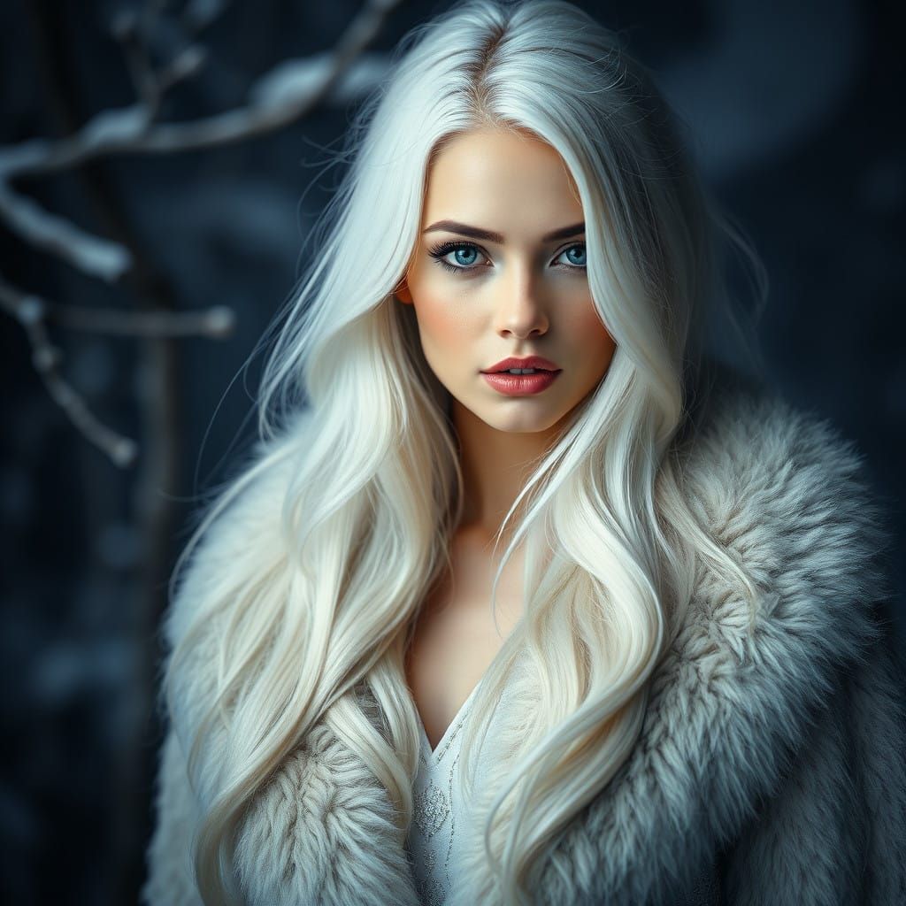Ethereal Winter Queen in Resplendent White Attire
