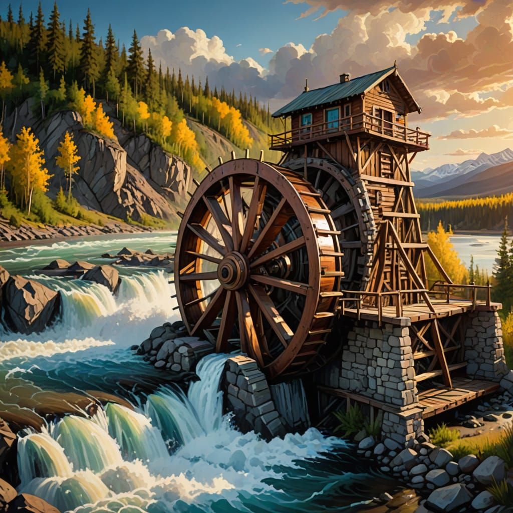 Waterwheel on the Yukon River in Alaska