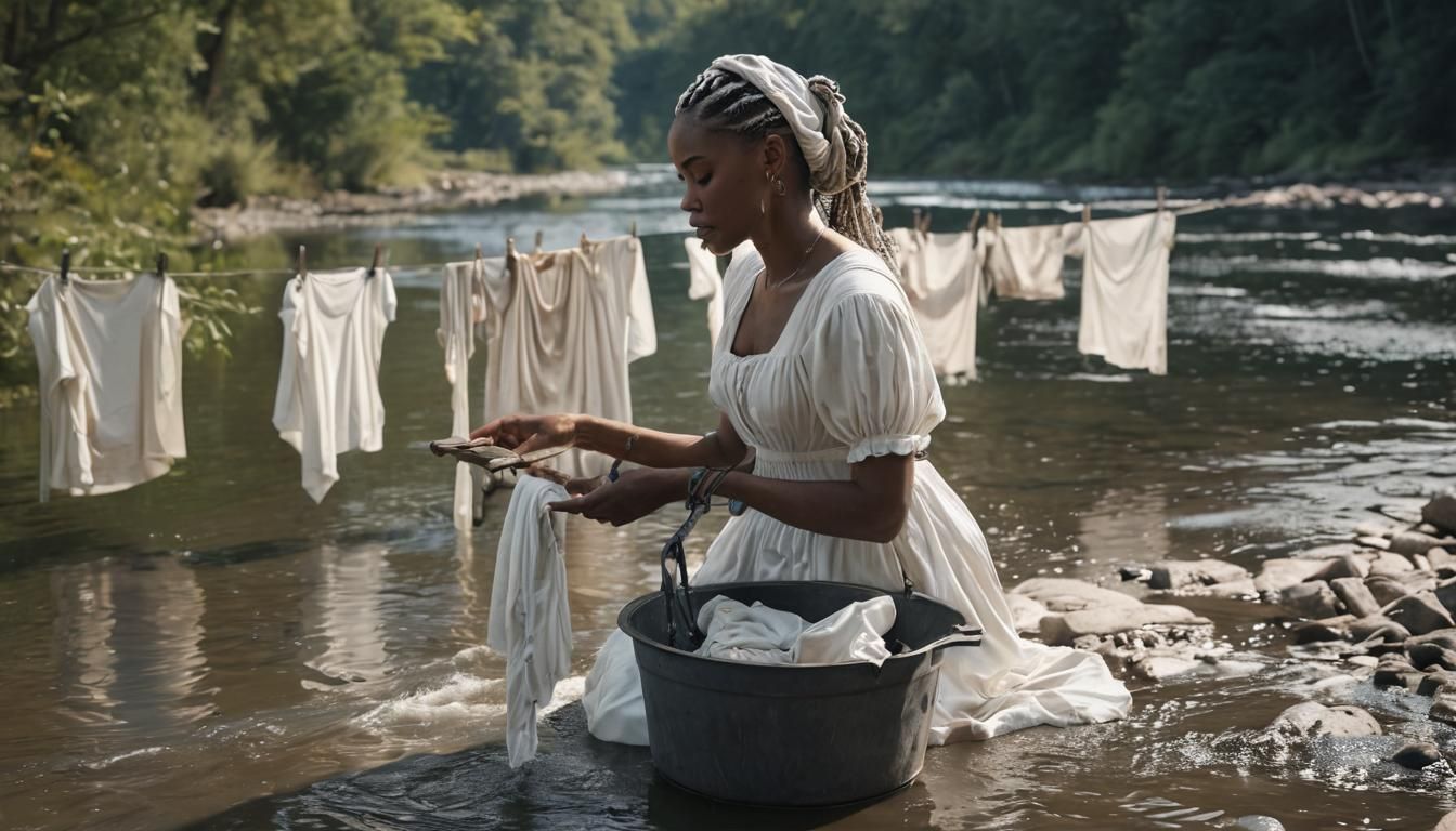 Laundry Woman with Washed Clothes, Fantasy Art