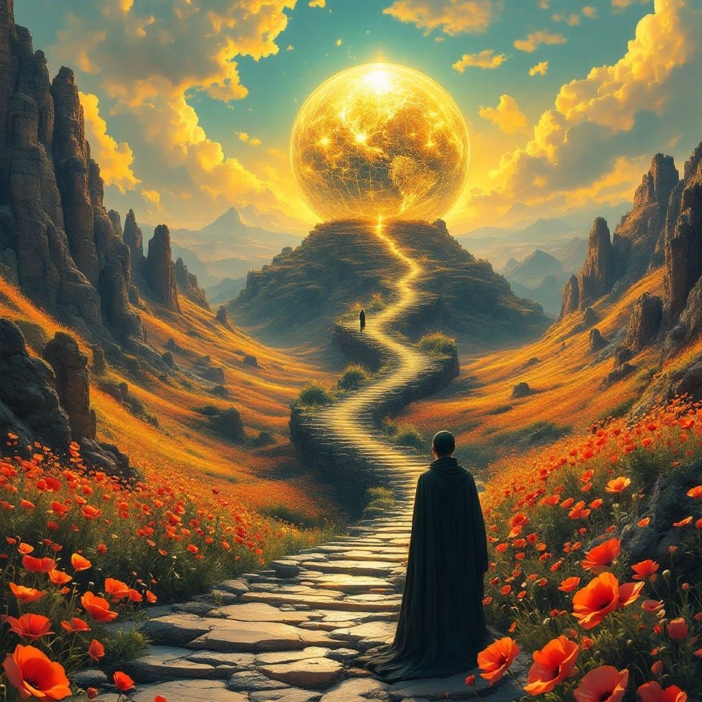 Golden Valley of Eternal Longing in Cyberpunk Style