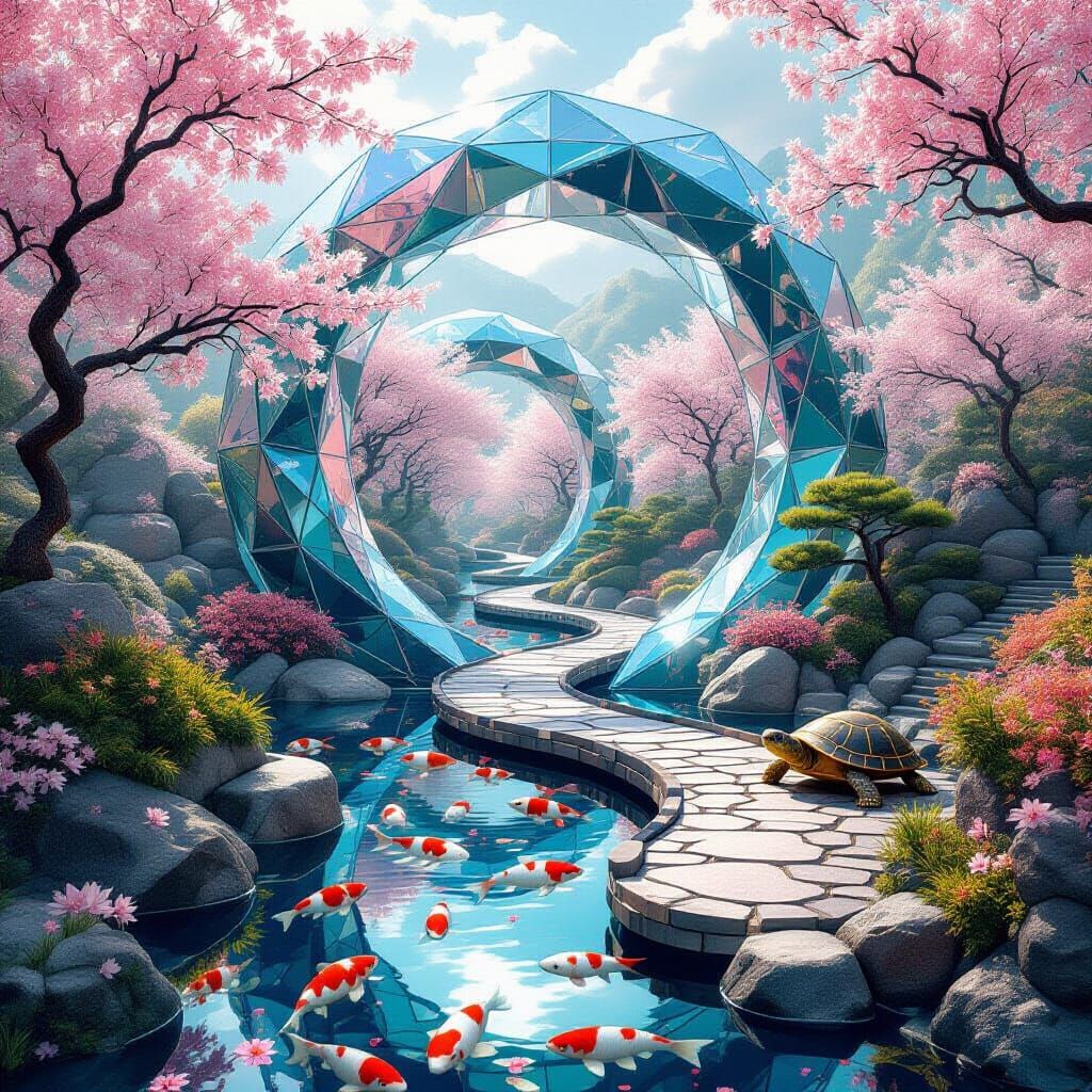 Japanese Garden Inside Crystal Structure: Concept Art