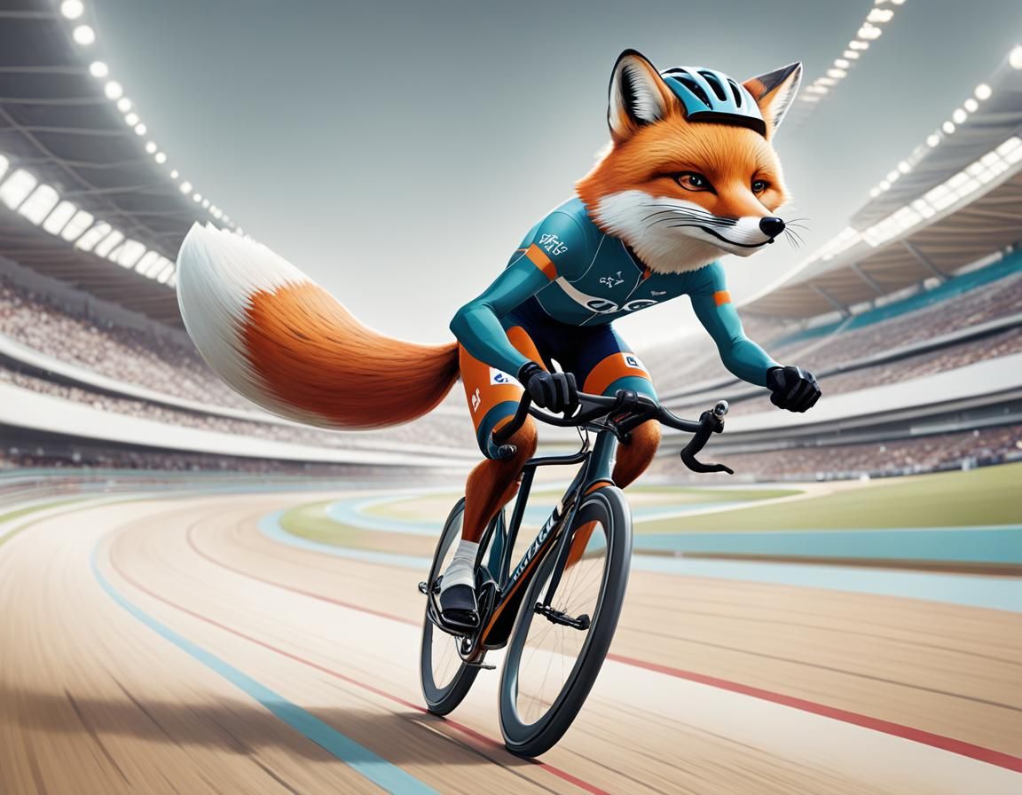 Fox Cyclist Races in Olympic Velodrome Illustration