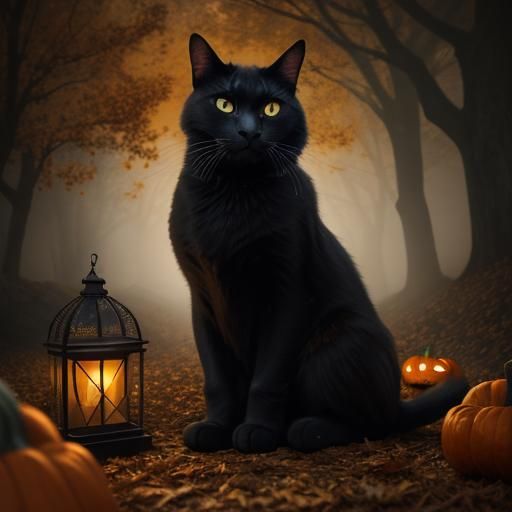 Black Cat and Pumpkin in Autumnal Light