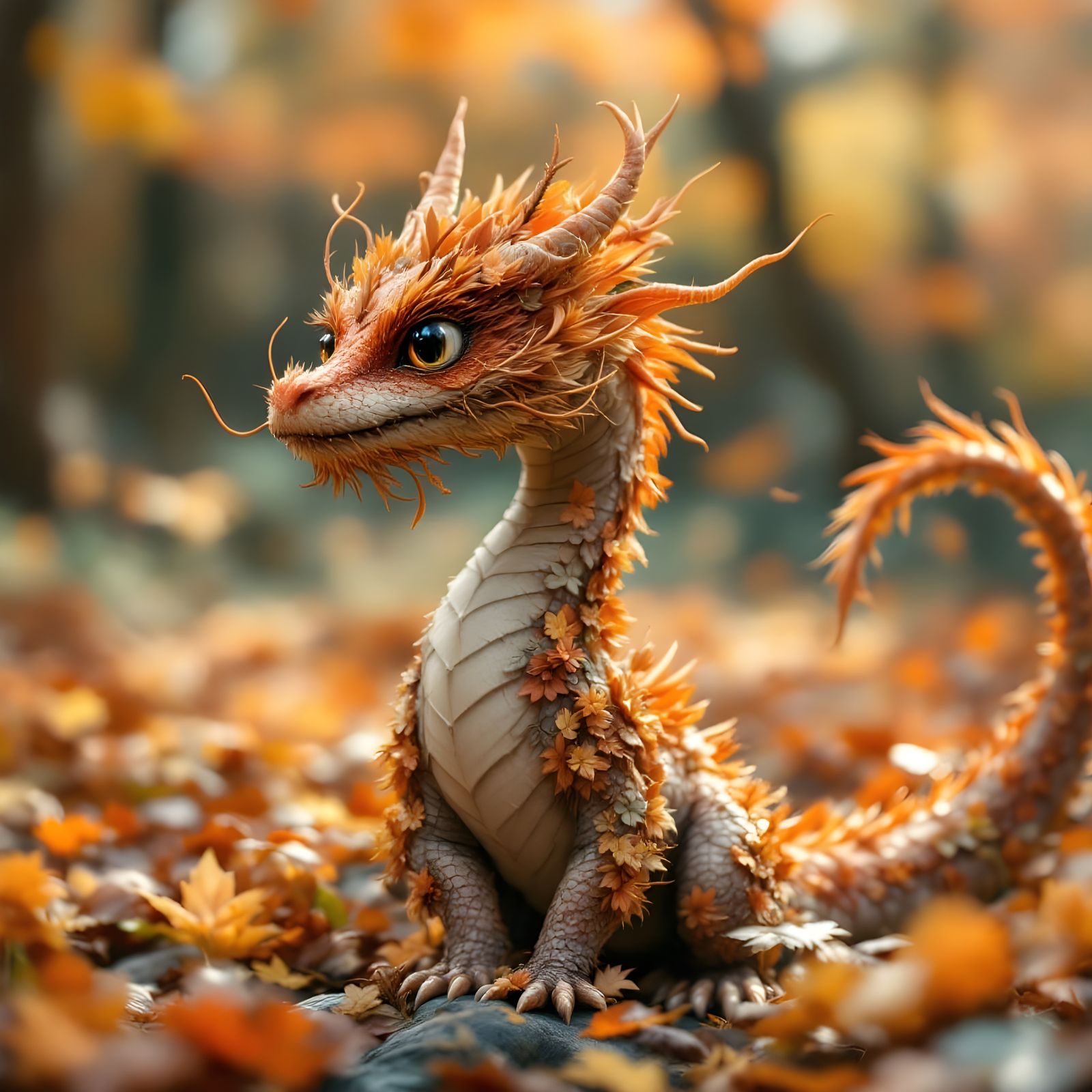 Majestic Brown Autumn Dragon in Enchanted Forest
