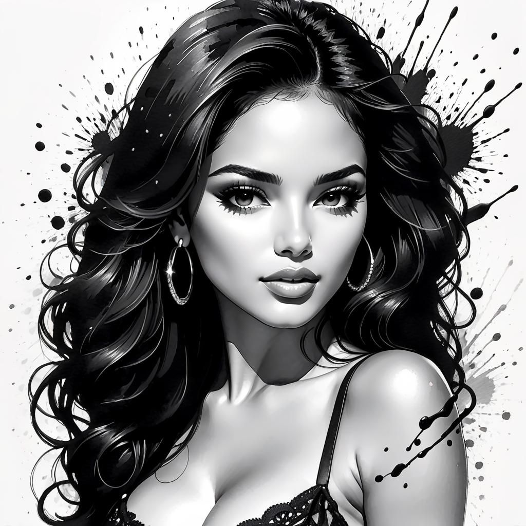 Ink Sketch of a Gorgeous Latina Woman