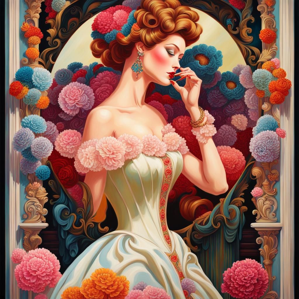 Abstract Victorian Lady in Maximalist Ceramic Painting