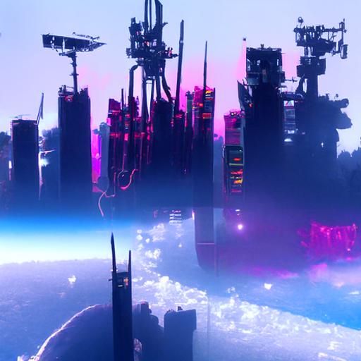 Cyberpunk City Floating in Space