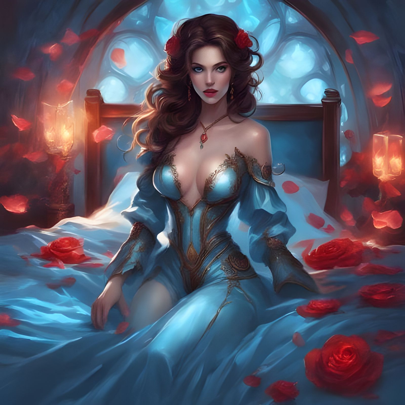 Bioluminescent Goddess in Velvet Lingerie Portrait