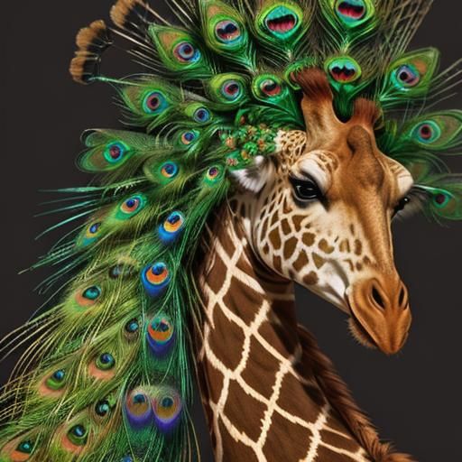 Hybrid Giraffe Peacock with Peacock Tail Pattern