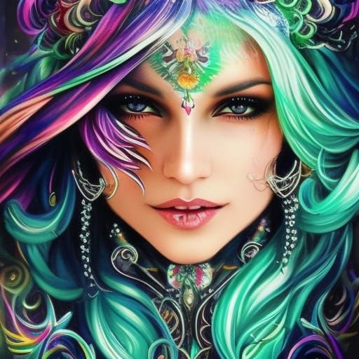 Beautiful Elf Portrait in Colourful Fantasy Art