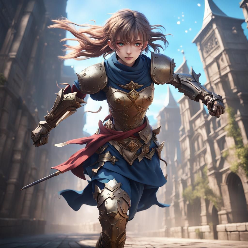 Anime Knight Running: Detailed Fantasy Art