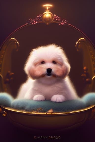 Cute Puppy Sleeping in Teacup: Fantasy Art