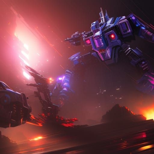 Robots Fighting on Cybertron in Hyperrealistic Style