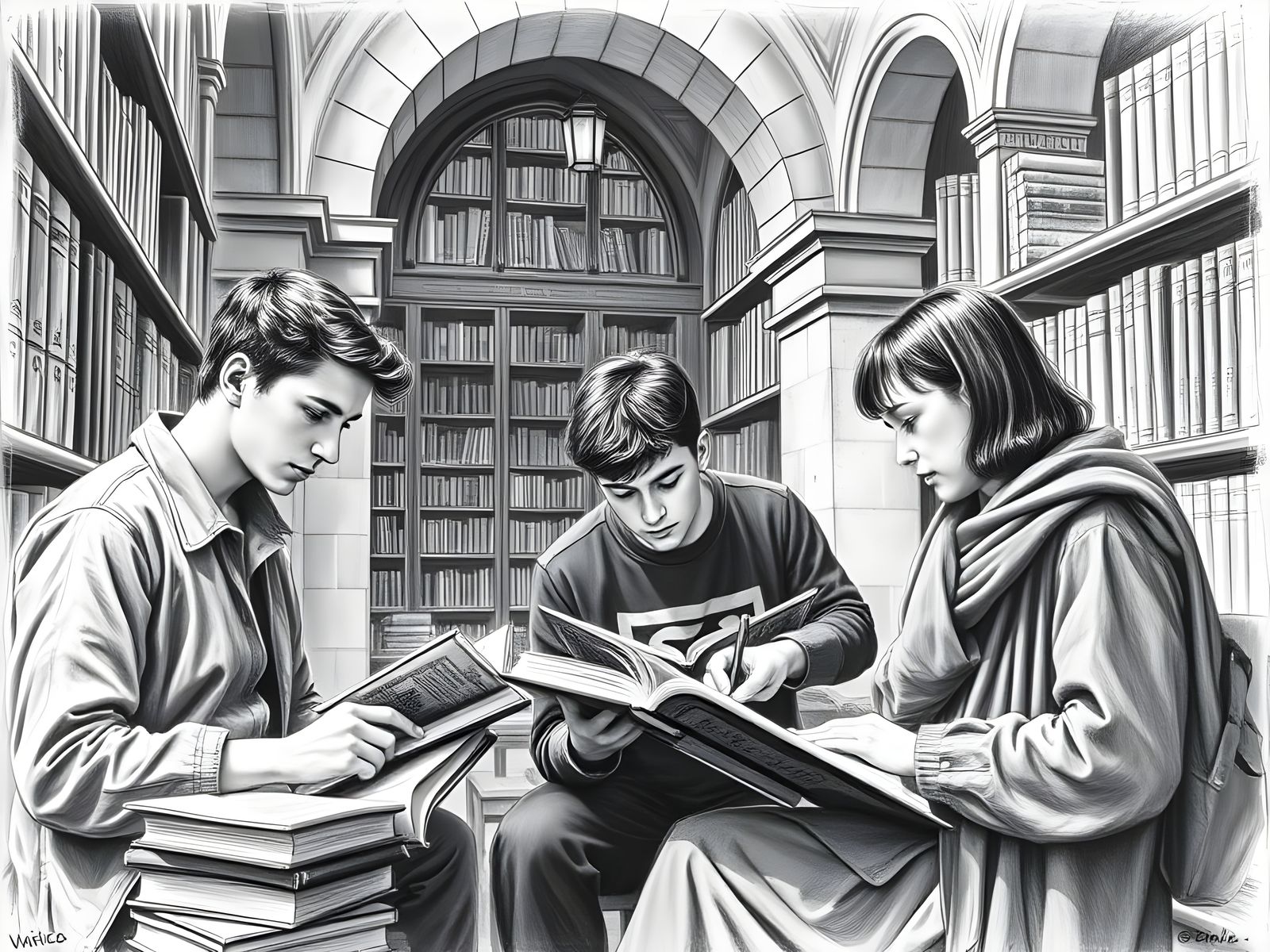 European Students Studying Arabic in a Classic Library