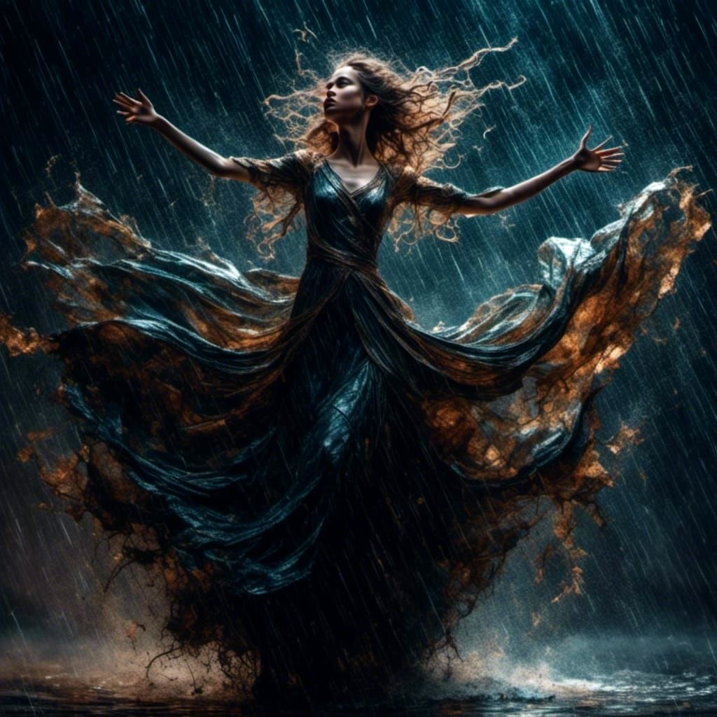 Enchantress Welcomes Rain in Gothic Fantasy Style