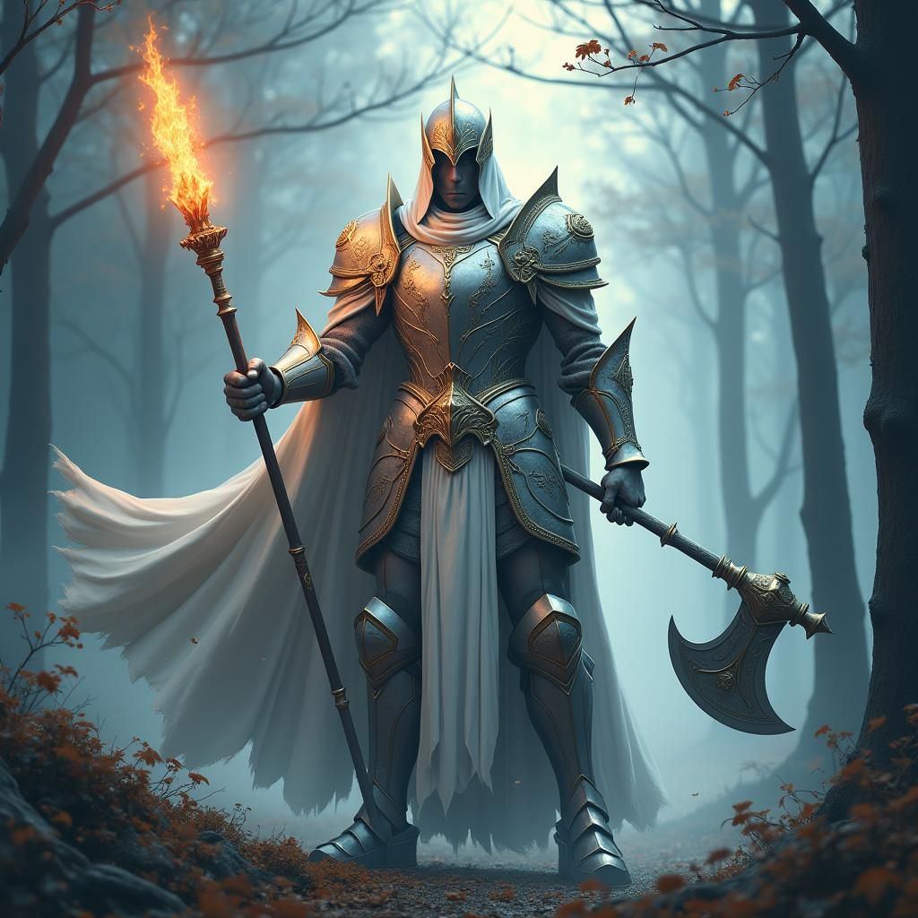Majestic Paladin in Ethereal Forest