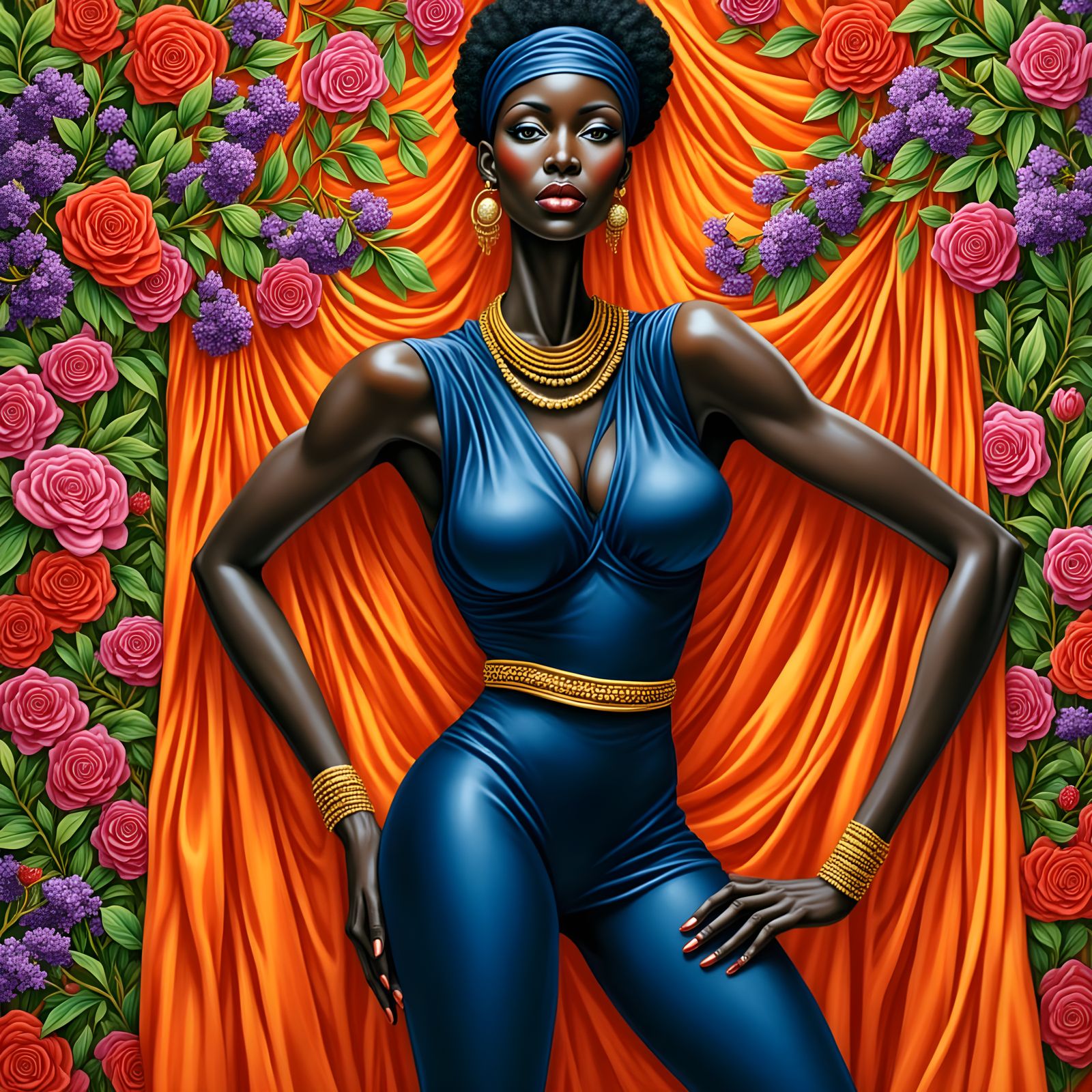 Surreal Black Woman in Psychedelic Garden Dream