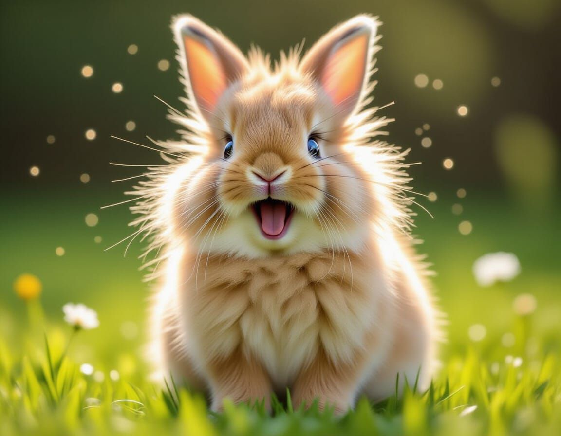 Hyperrealistic Fluffy Bunny Bursting with Joy