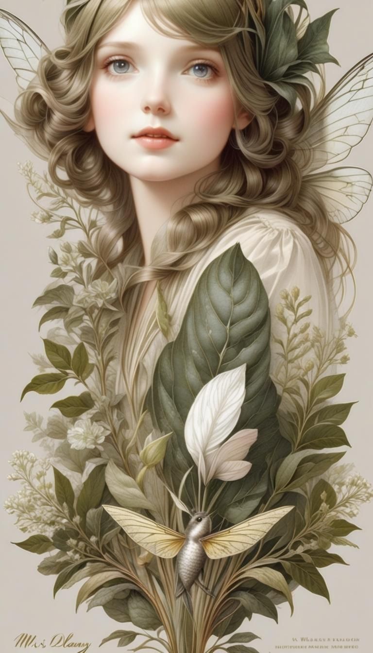 Victorian Botanical Illustration with Delicate Ink Lines