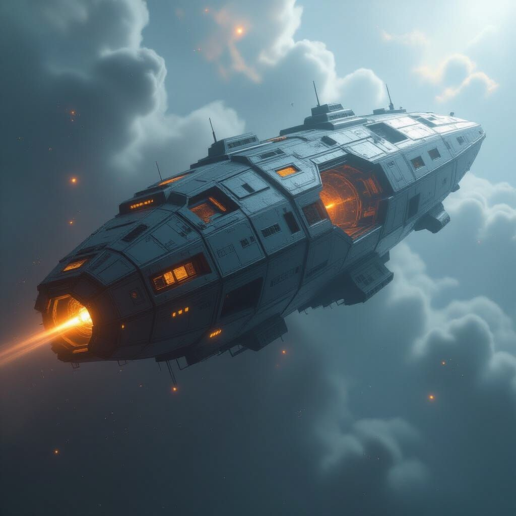 Colossal Derelict Spaceship in Cosmic Nebula