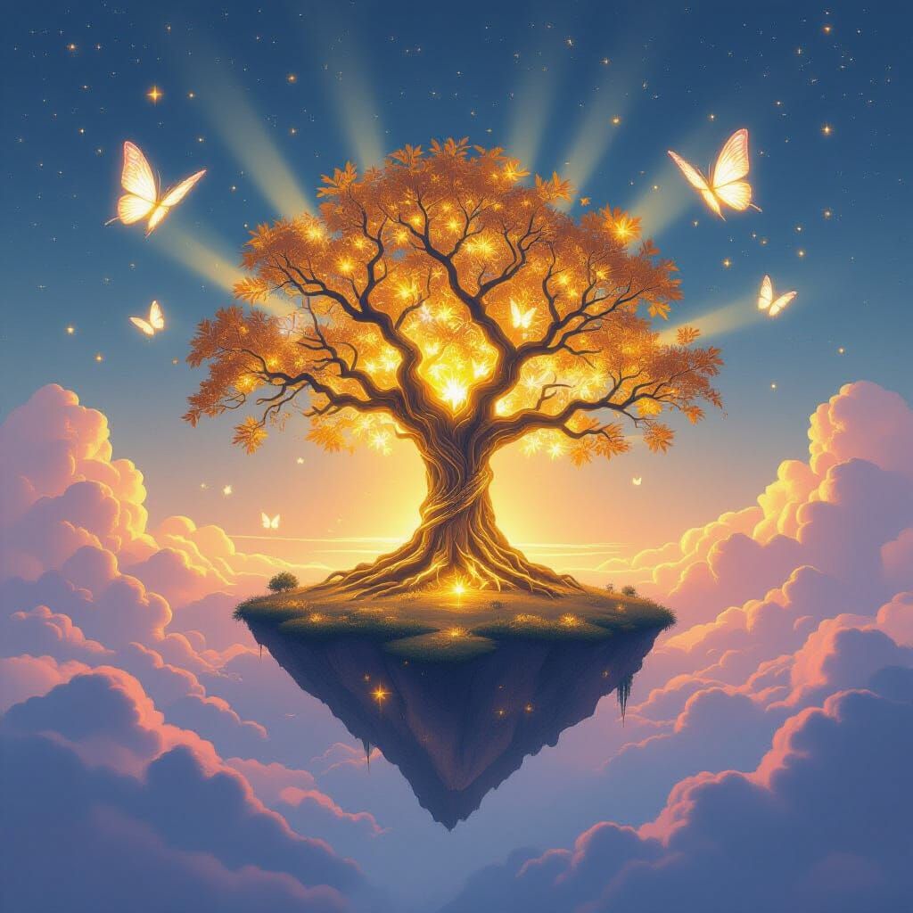 Magical Floating Island in Dreamy Twilight Sky