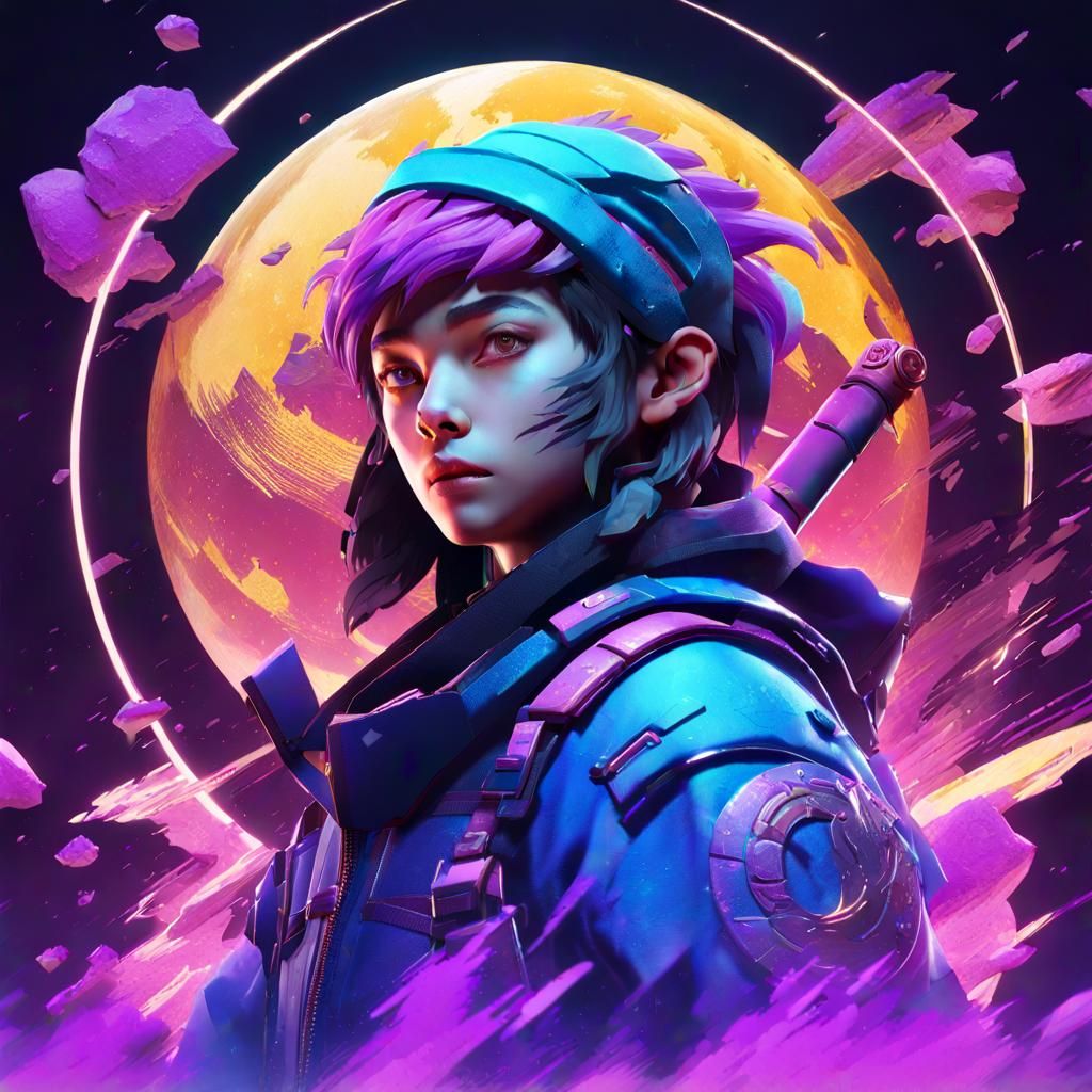 Vaporwave Elf Queen with Tentacles in Double Exposure