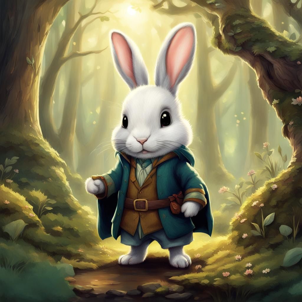 Adorable Hobbit Rabbit in a Fantasy Forest