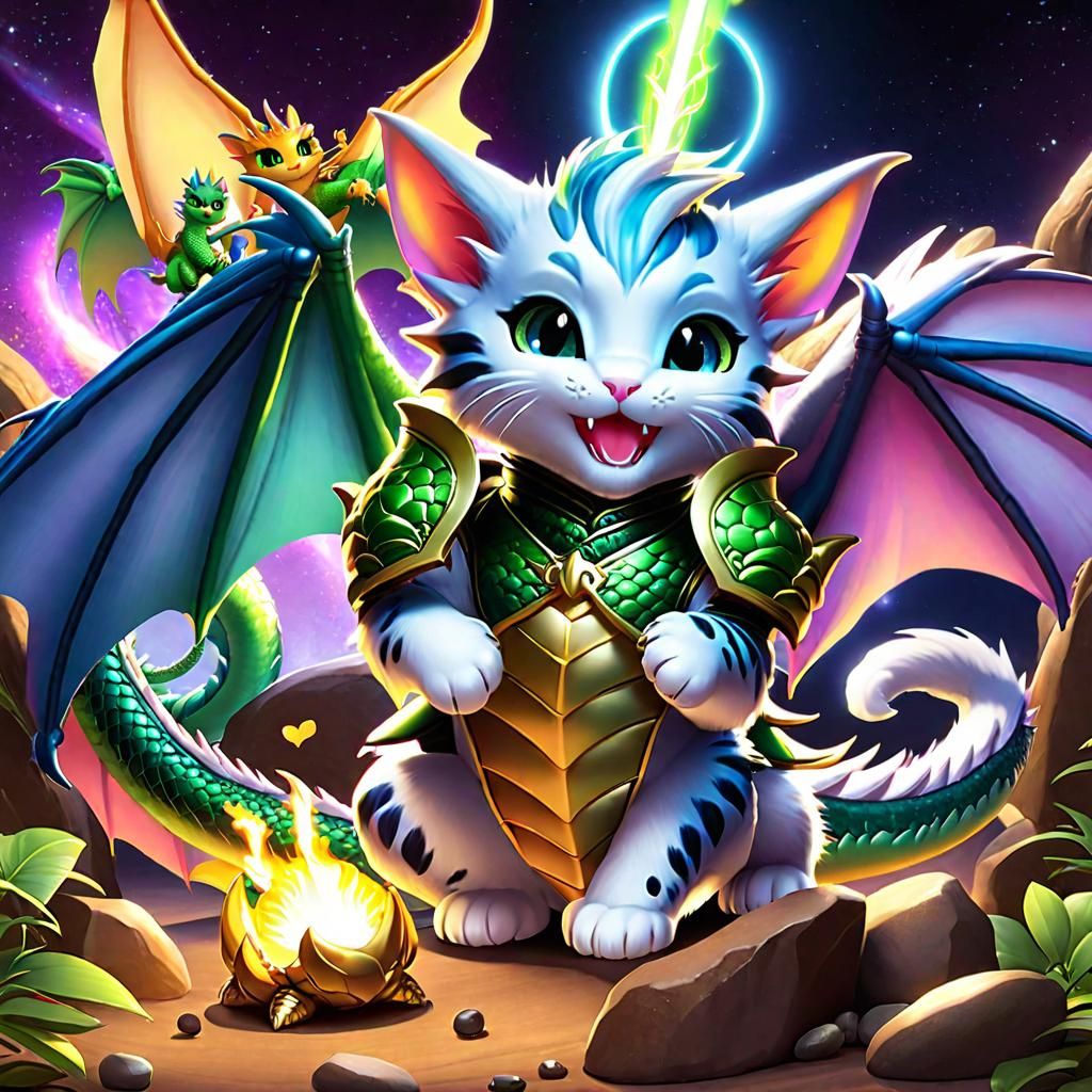 Playful Chibi Cat Dragons