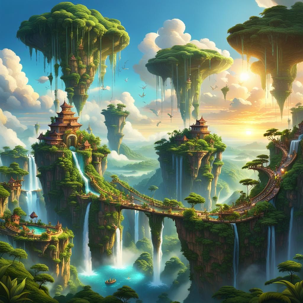 Floating Islands in the Sky: 3D Digital Art