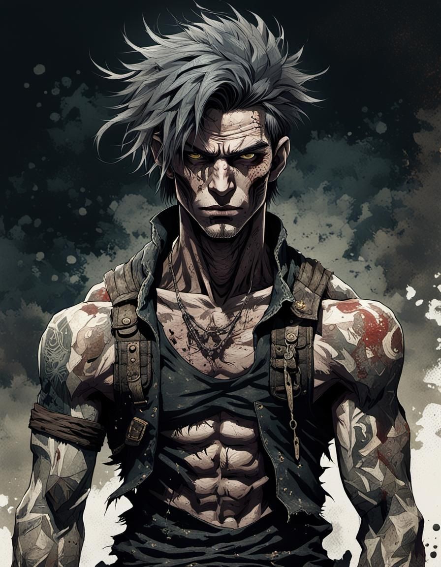 Isekaied Adventurer Portrait in Dark Grunge Manhwa Style