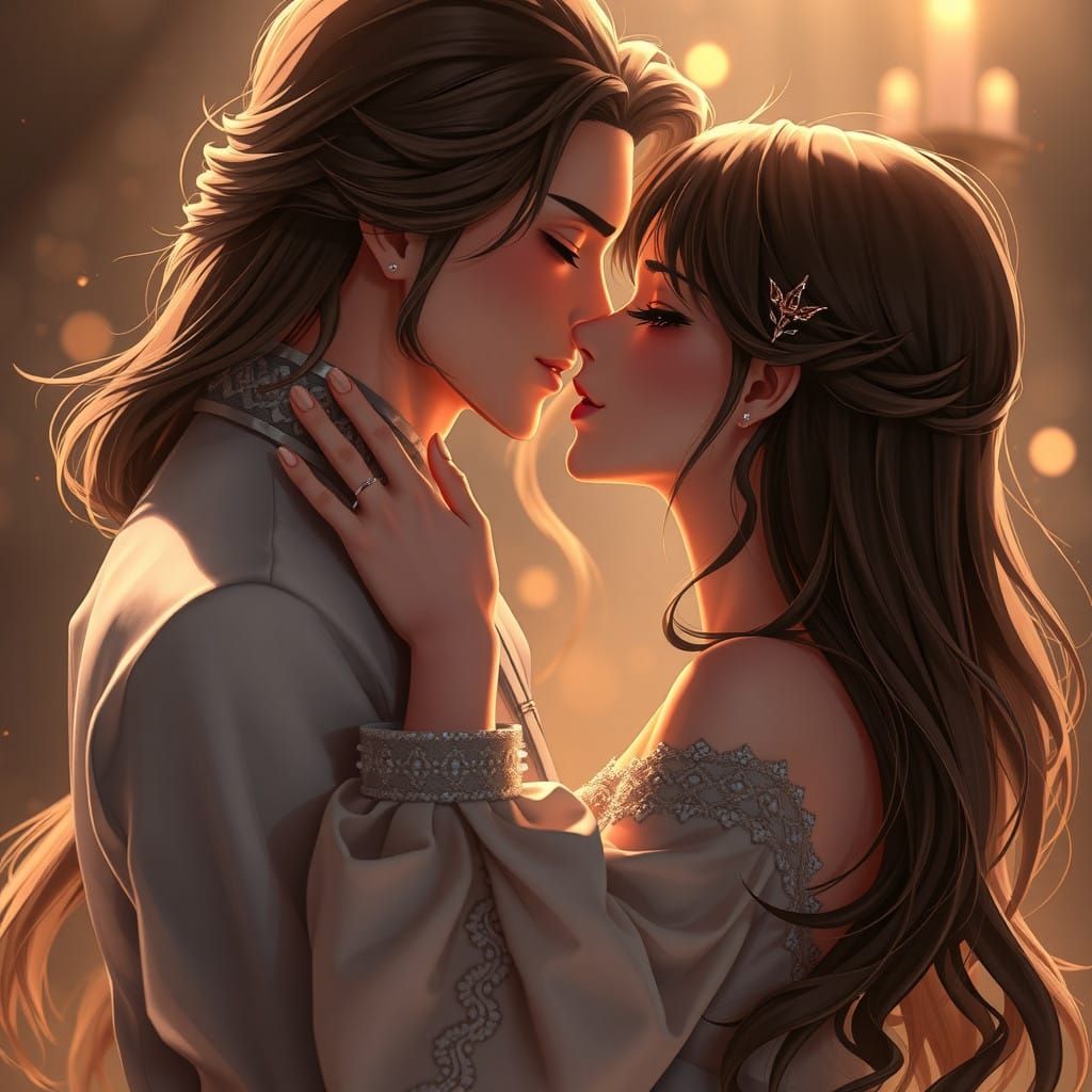 Ethereal Couple in Tender Embrace