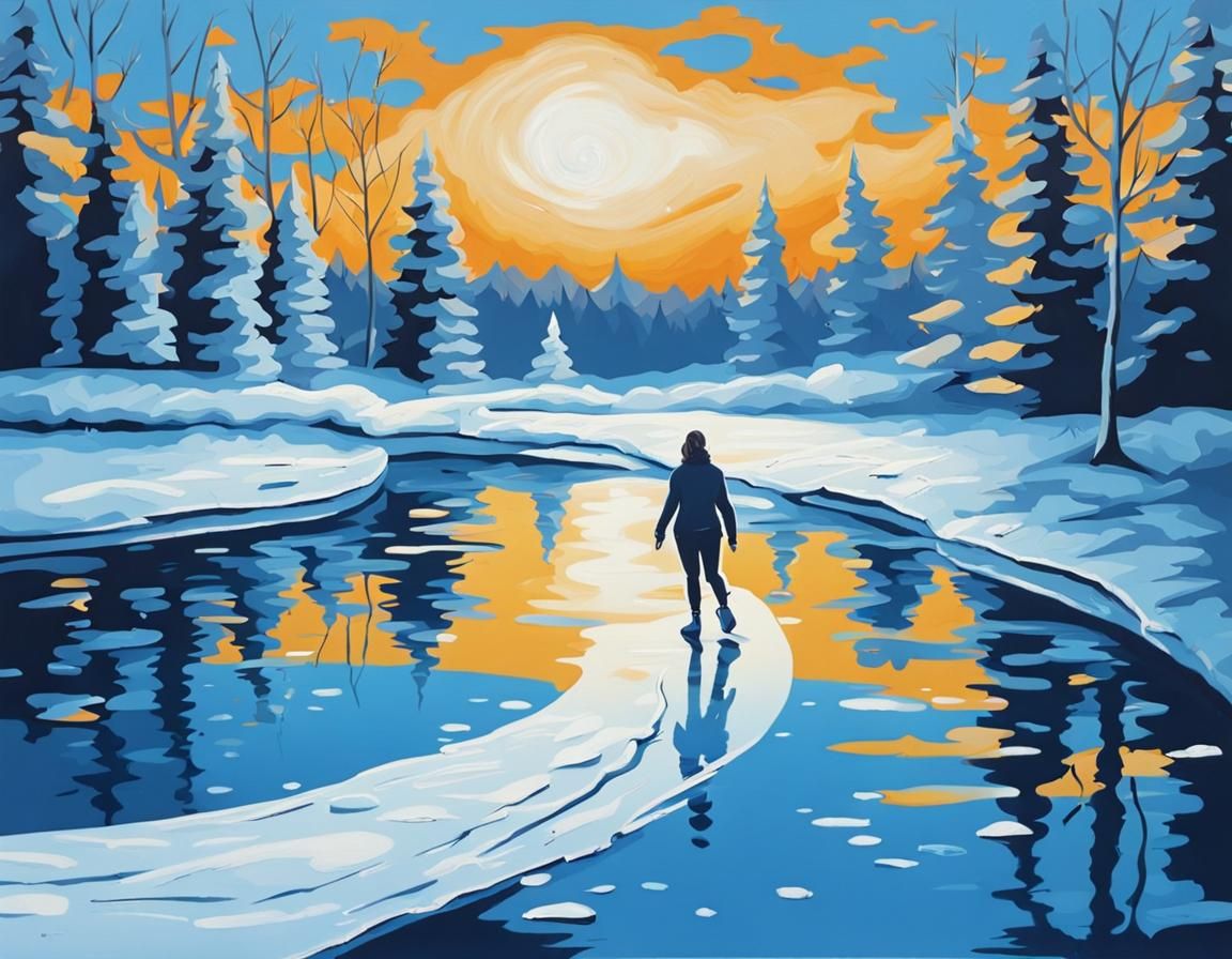 Monochromatic Blue Winter Wonderland Acrylic Painting